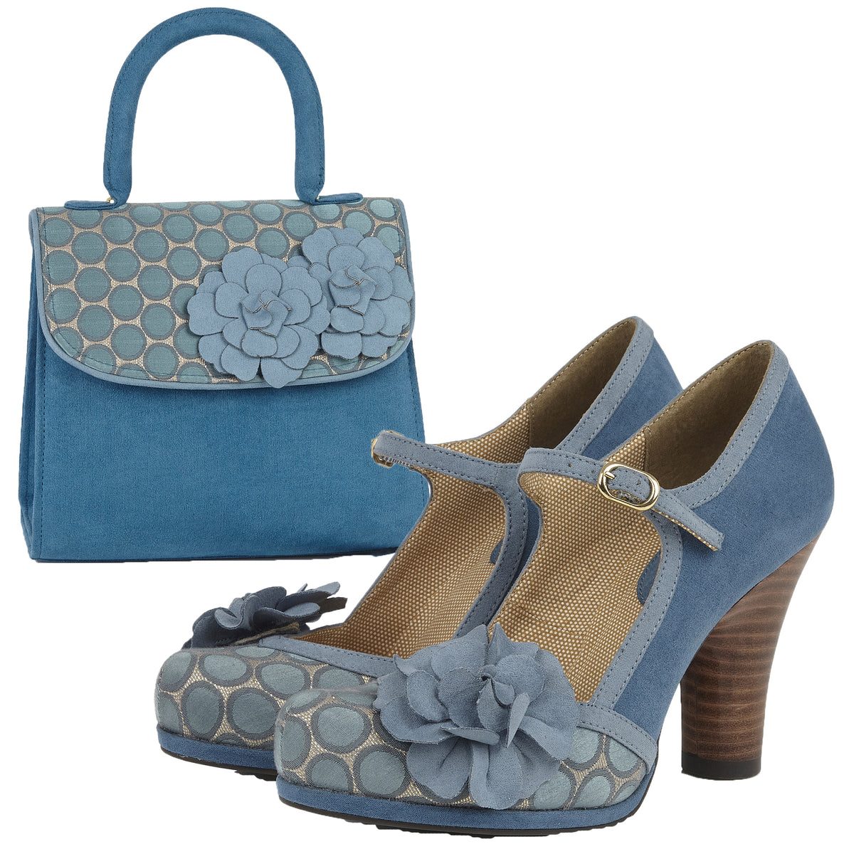 Hannah Teal Mary Jane High Heels Matching Tortola Bag by Ruby Shoo