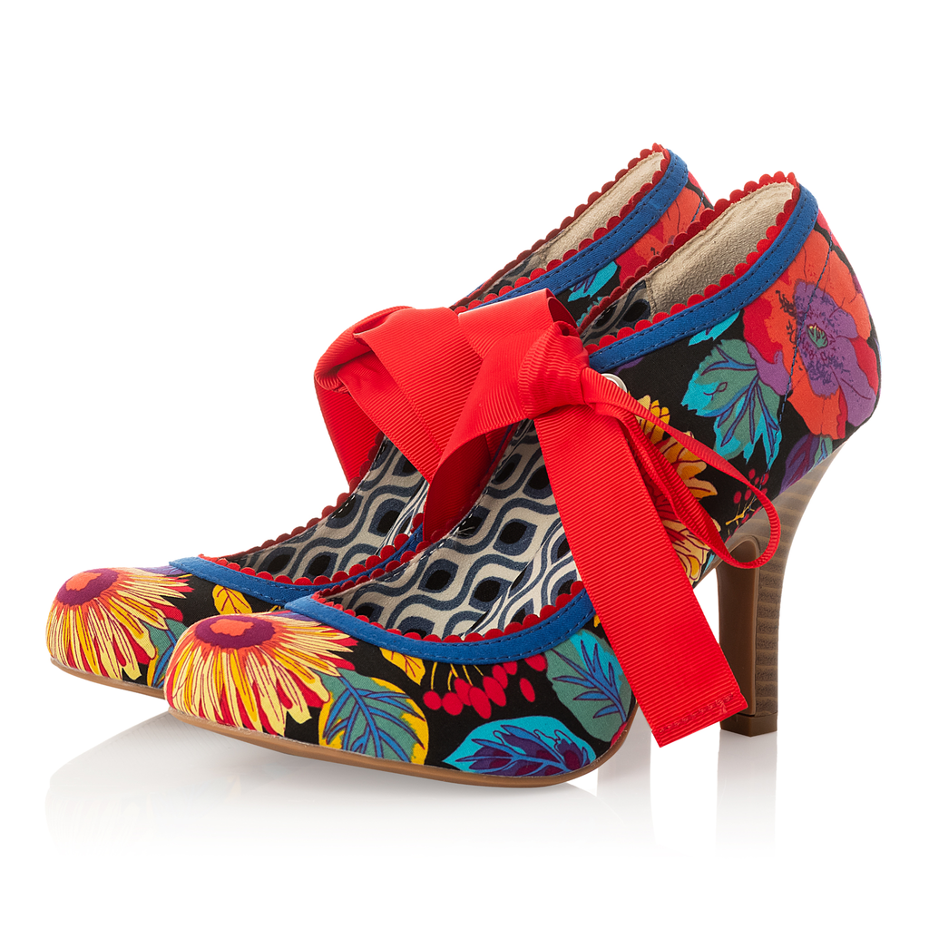 Colourful high heeled shoes with sunflowers, by Ruby Shoo