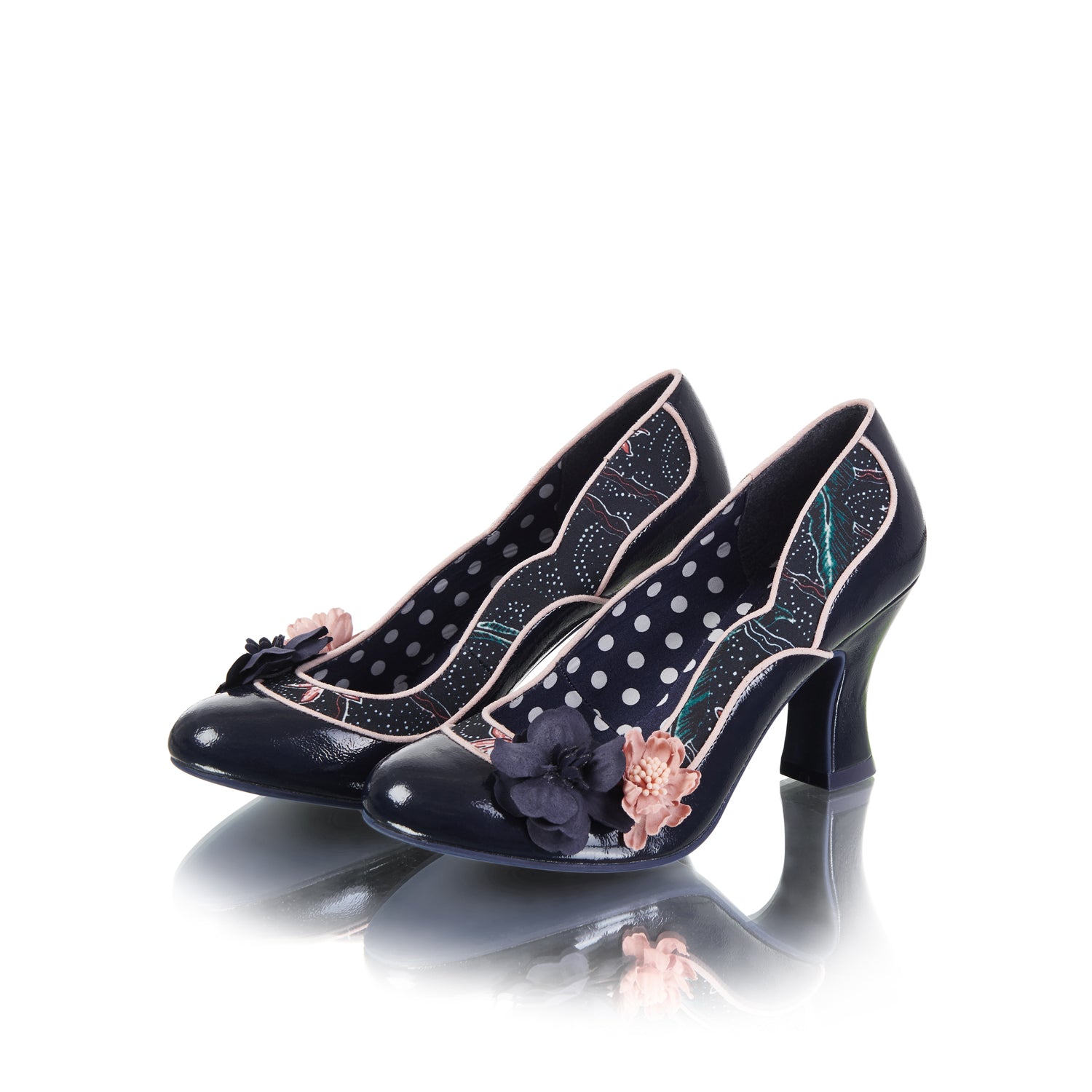 Ruby Shoo Viola Navy Blue Floral Mid Heel Court Shoe by Ruby Shoo ...
