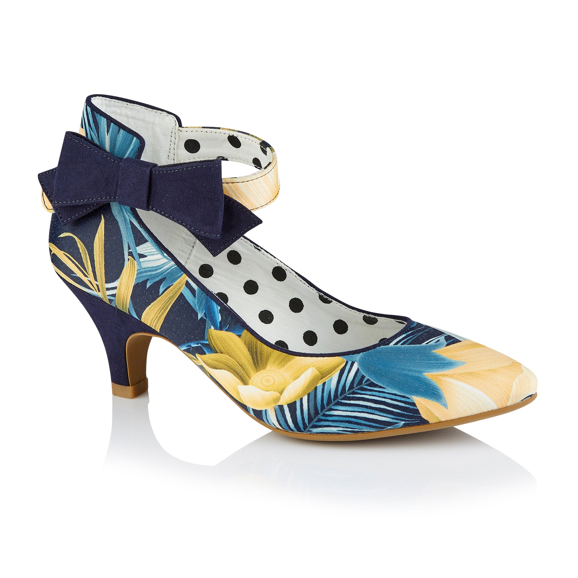 Eden Navy Blue & Yellow Floral Low Heel Pointed Shoes by Ruby Shoo ...