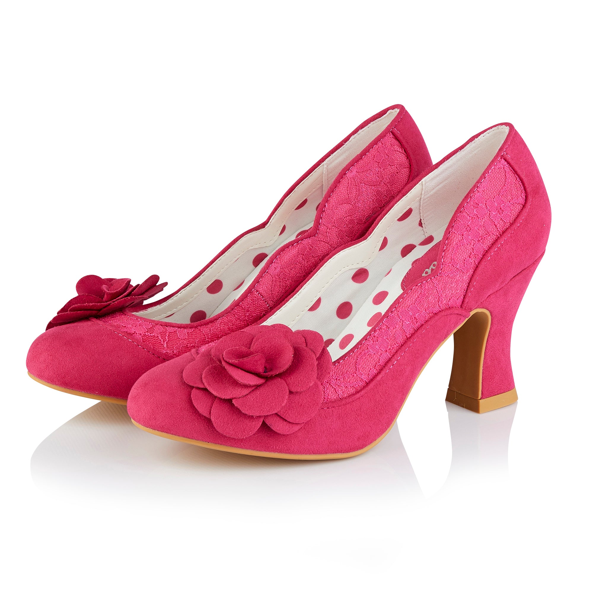 Chrissie Fuchsia Pink Mid Heel Lace Court Shoes by Ruby Shoo