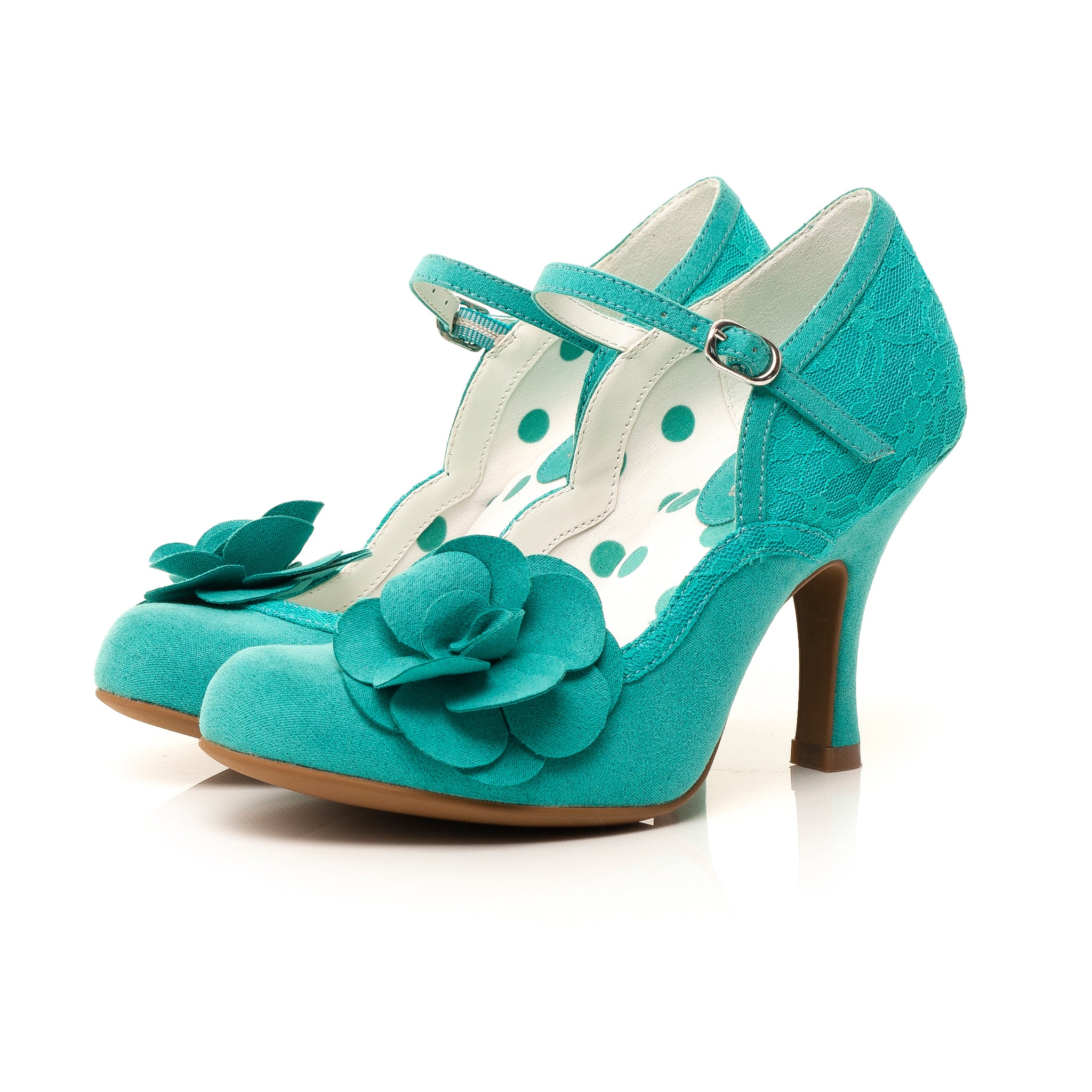 Josie Turquoise Teal by Ruby Shoo Lace Mary Jane High Heels