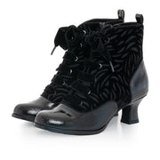 Beth Jet Black Mid Heel Lace Up Victorian Boot By Ruby Shoo