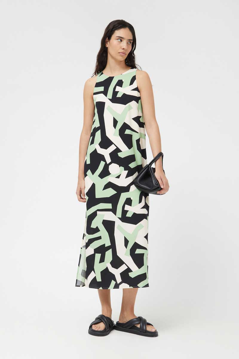 Compania Fantastica Sage Green Geometric Print Sleeveless Midi Dress Belle Divino Compania Fantastica Sage Green Geometric Print Sleeveless Midi Dress Belle Divino