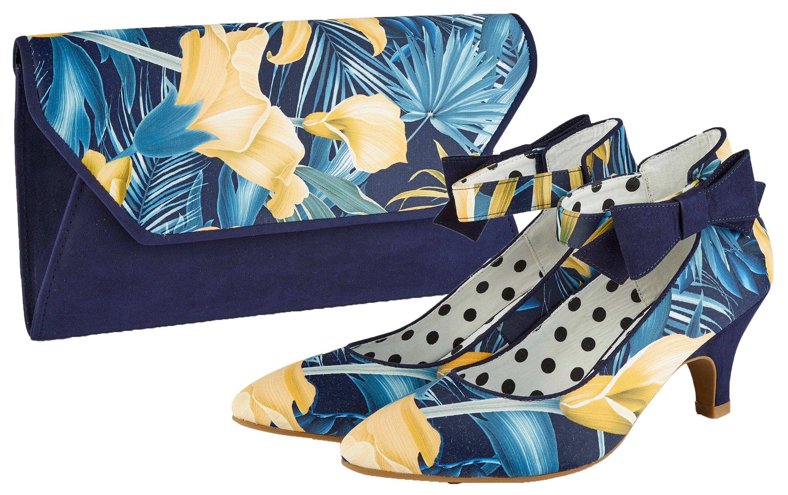Eden Navy Blue & Yellow Floral Low Heel Pointed Shoes by Ruby Shoo ...