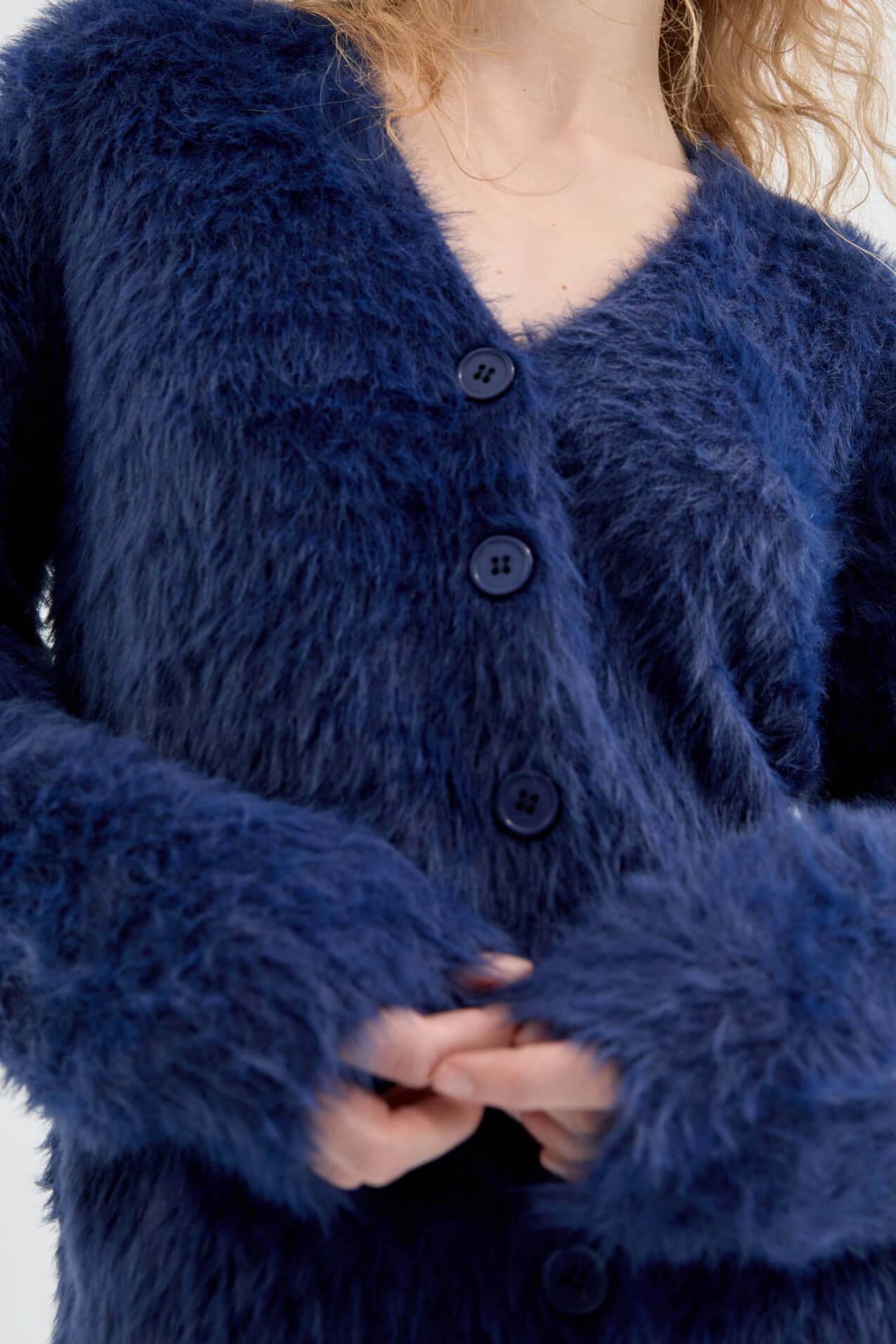 Navy fluffy cardigan hotsell
