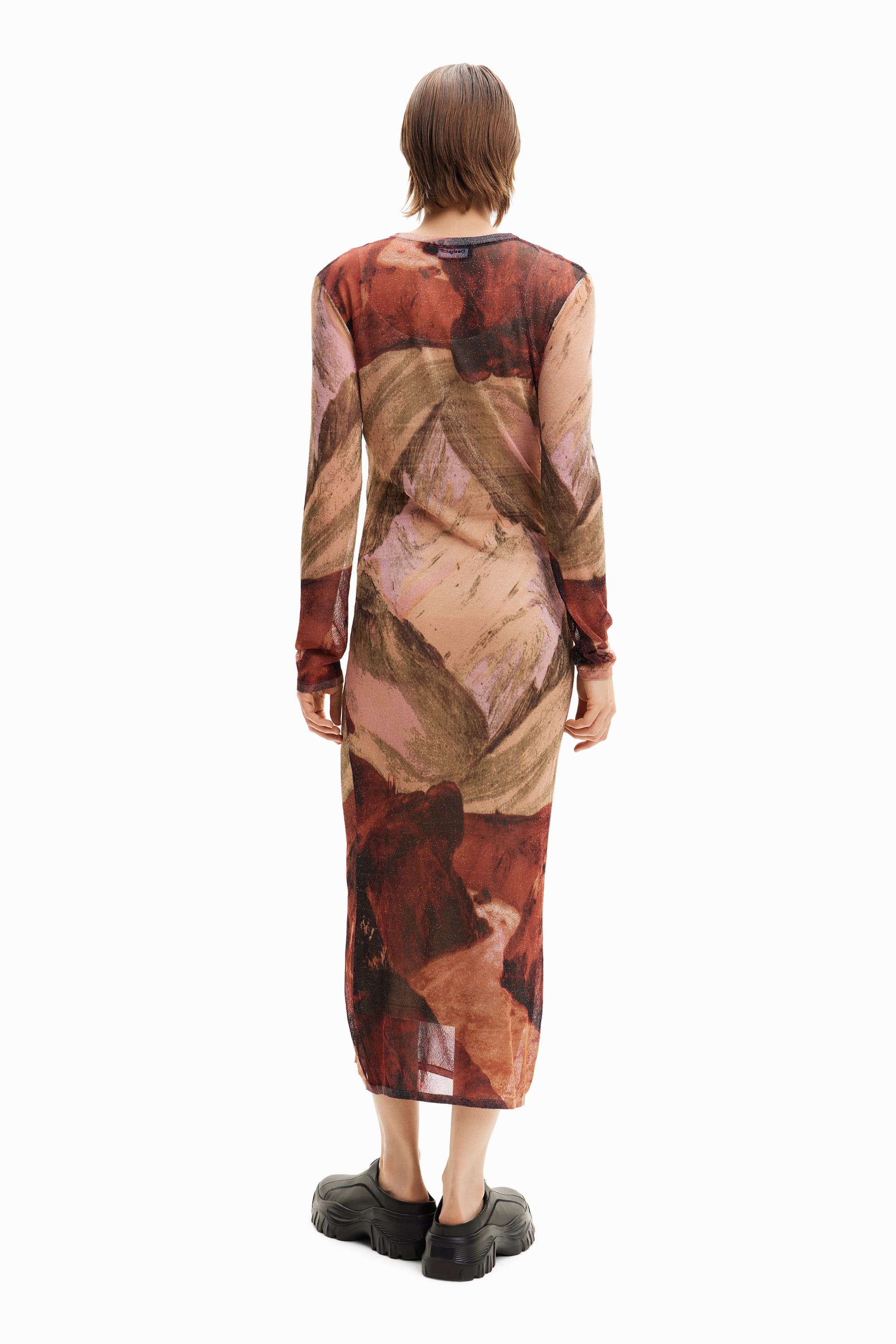 Desigual Noelia Brown Landscape Print Fine Knit Midi Dress 24SWVF01 – Belle Divino