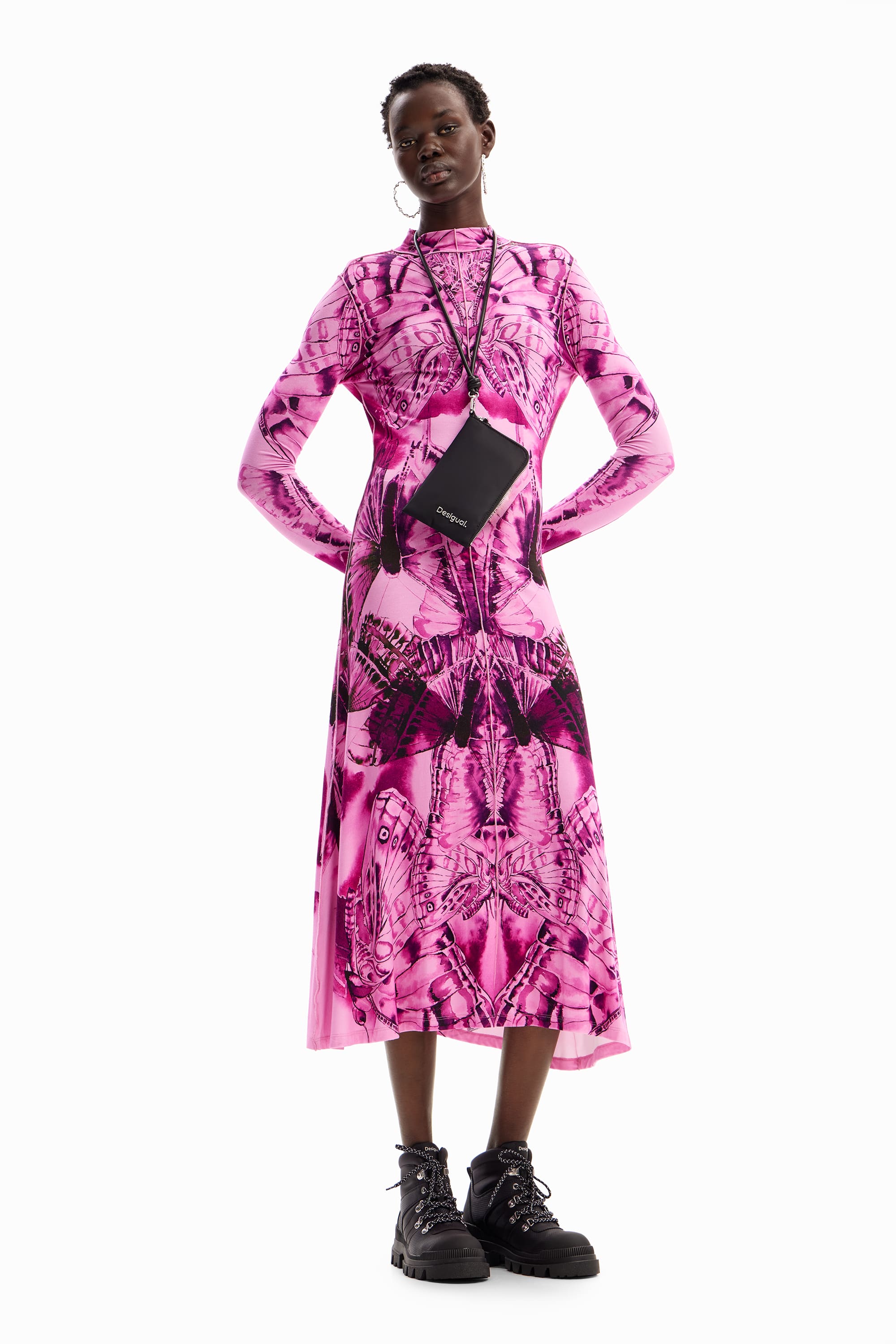 Pink Butterfly Print Dress Desigual Butterfly Print Midi Knit