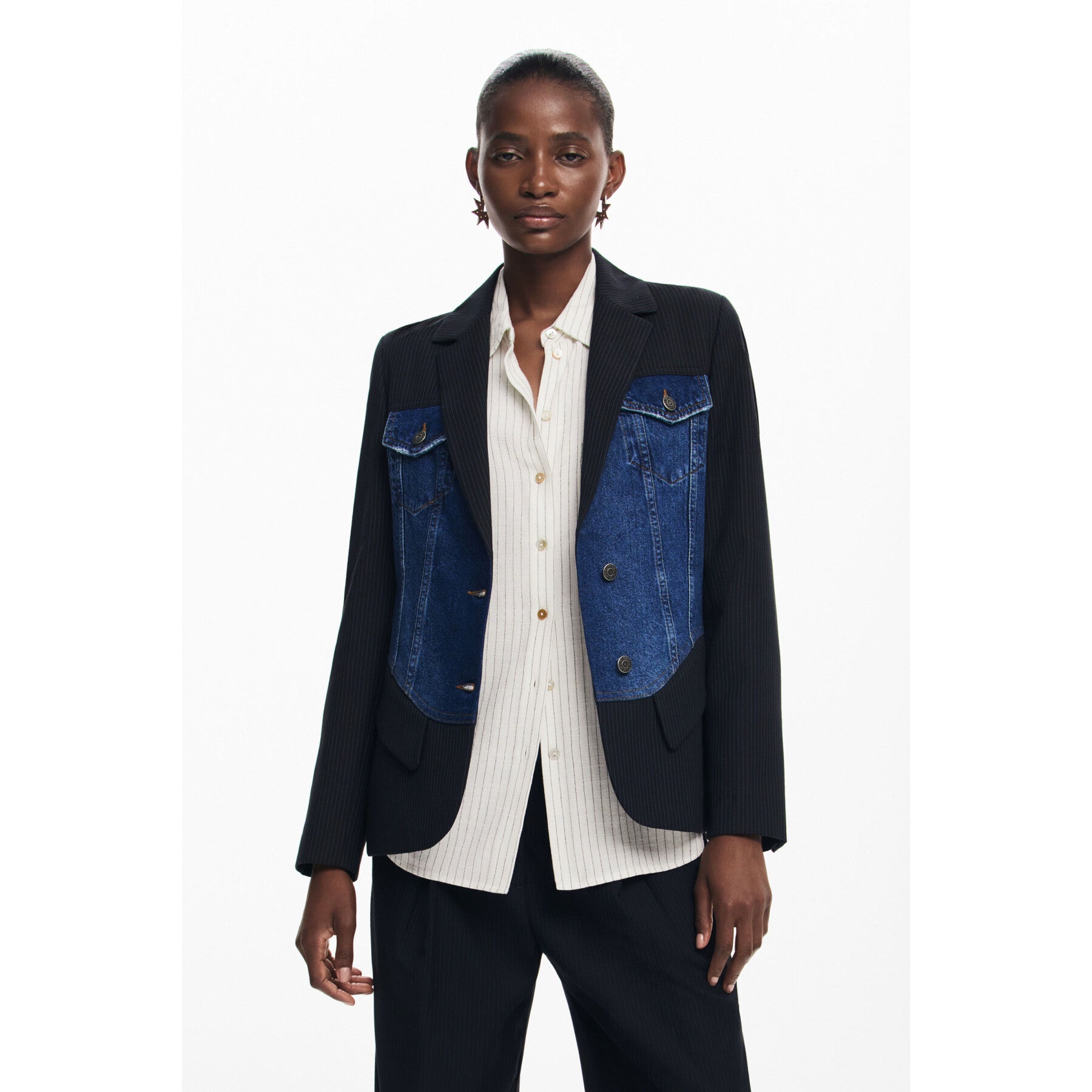 Womens Blazer Desigual Blazer DESIGUAL Jacquard Patchwork Blazer