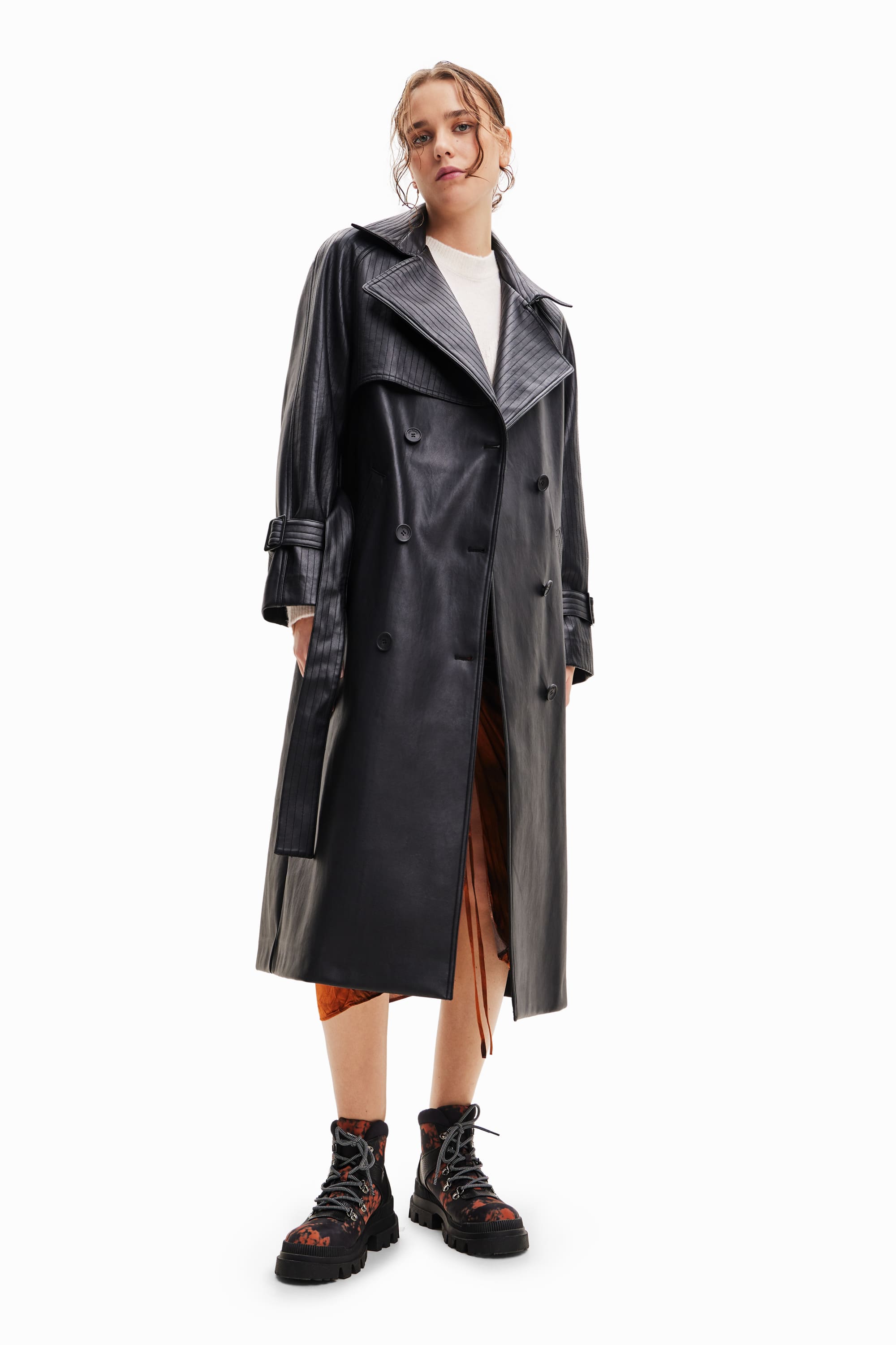 Desigual Menphis Faux Leather Double Breasted Trench Coat 23WWEWB7