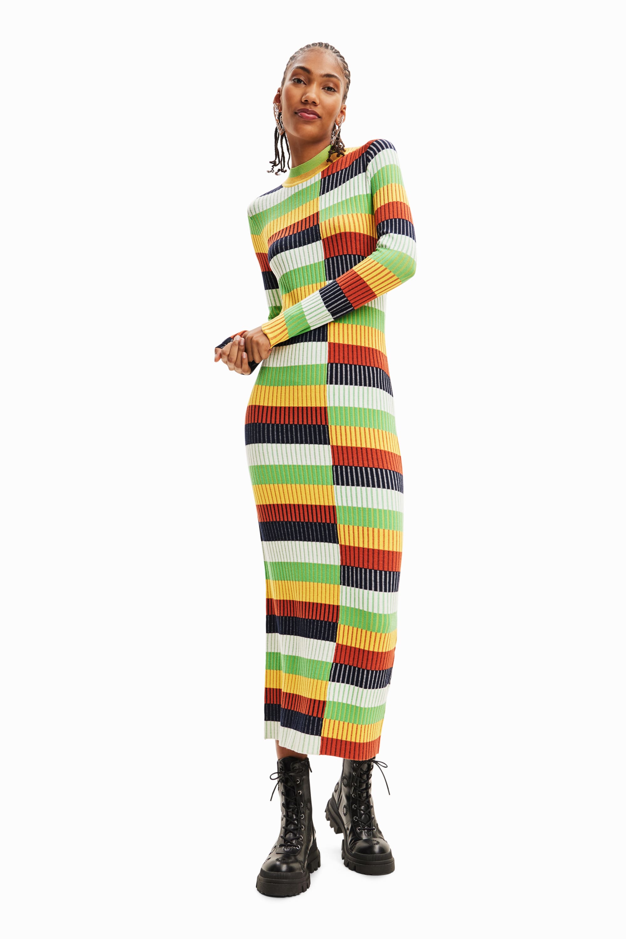 desigual knitted dress Desigual, High neck knit dress, Women, Cotton, Brown, L