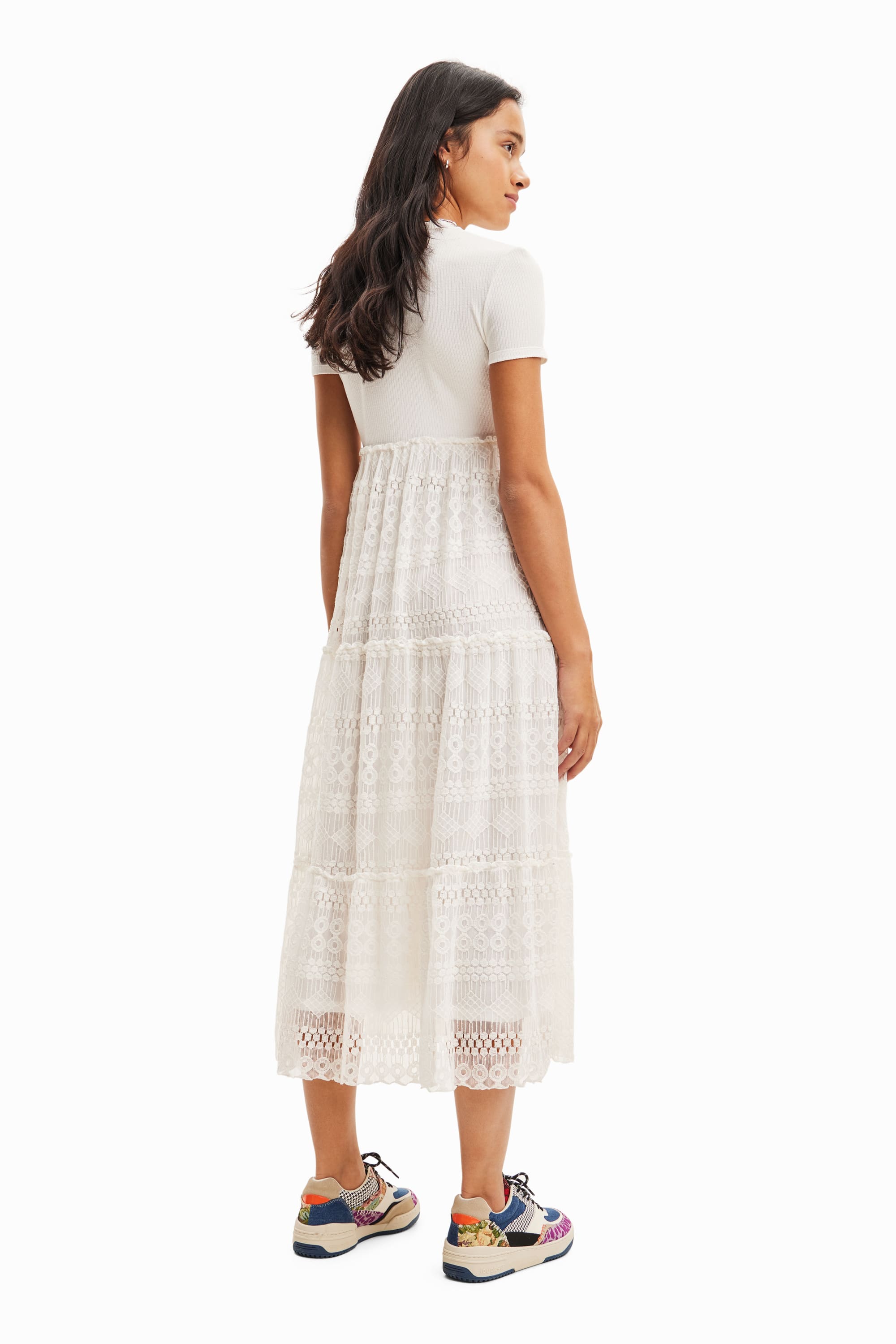 Desigual Darling White Maxi Dress with Lace Skirt 23WWVKA8 – Belle Divino