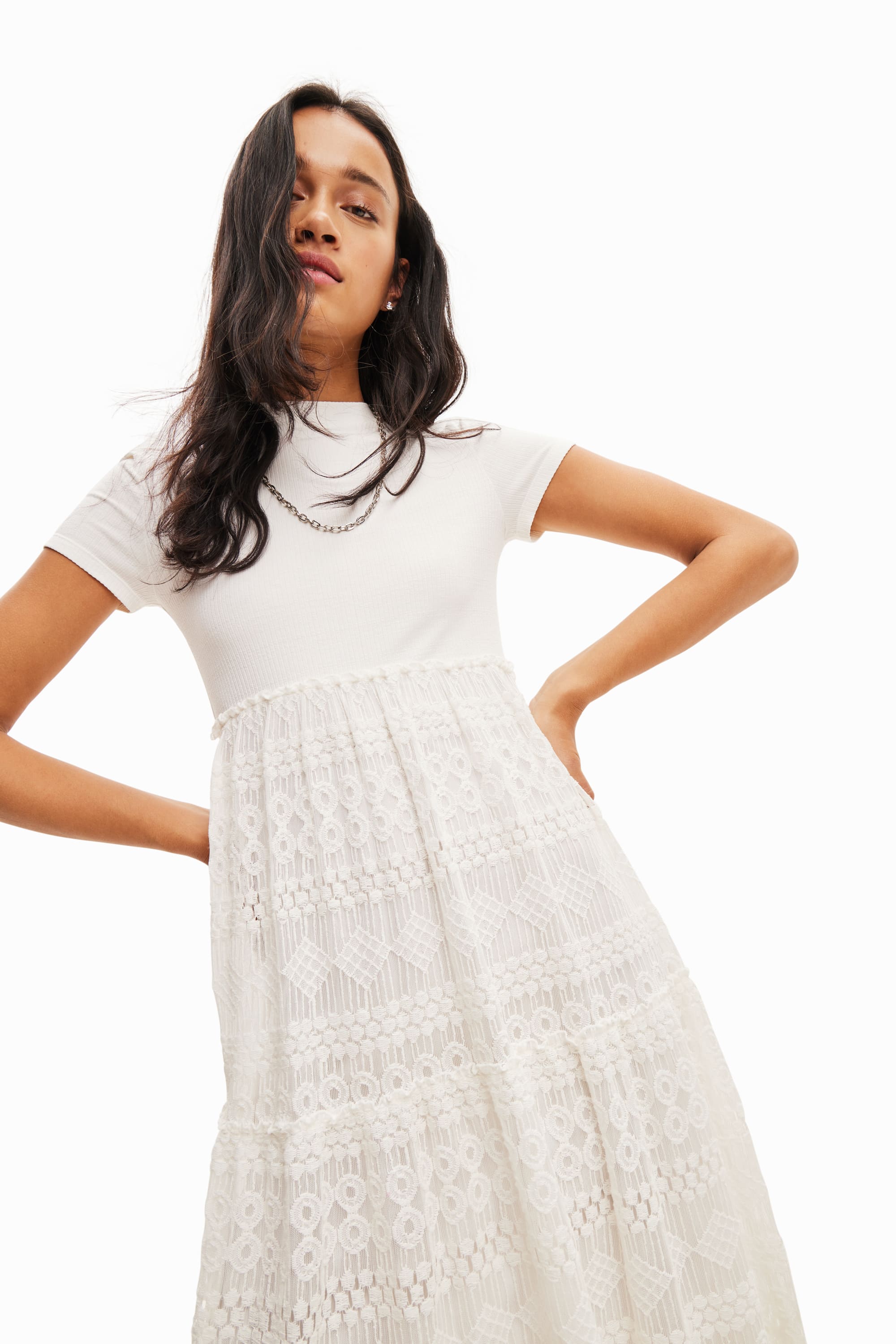 desigual white lace dress Asymmetric Crochet Dress