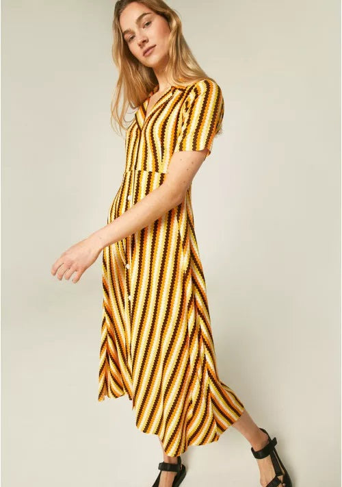 Yellow striped midi sales dress
