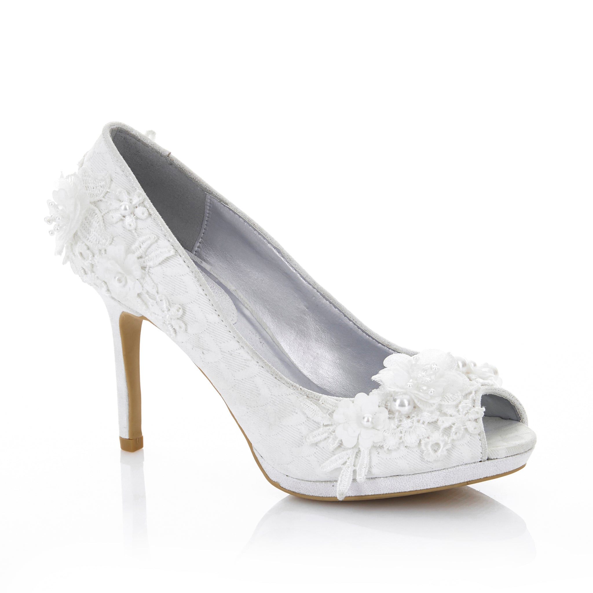 Bianca Ivory Pearl Detail Peeptoe Bridal Shoes Matching Riga Bag