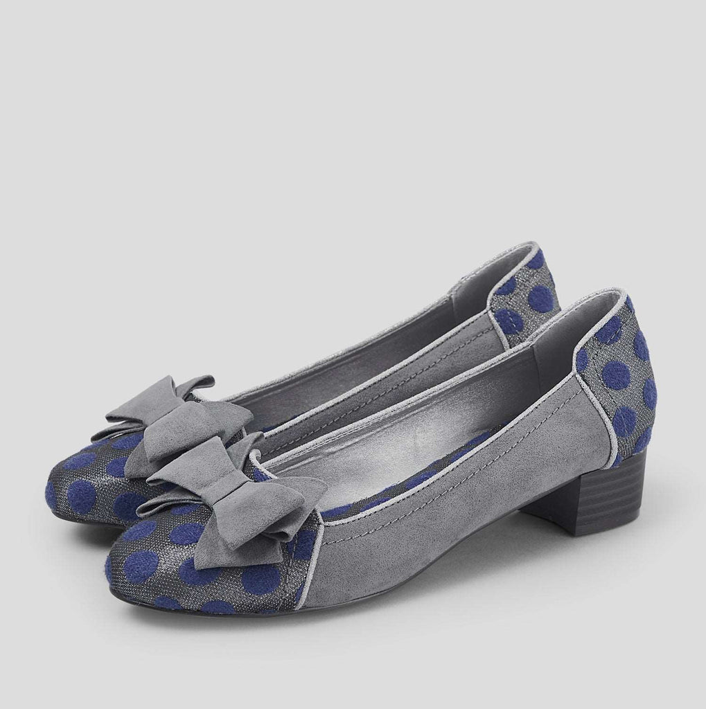 Aurora Grey Spotty Feature Bow Flat Shoes & Matching Baltimore Bag by Ruby Shoo