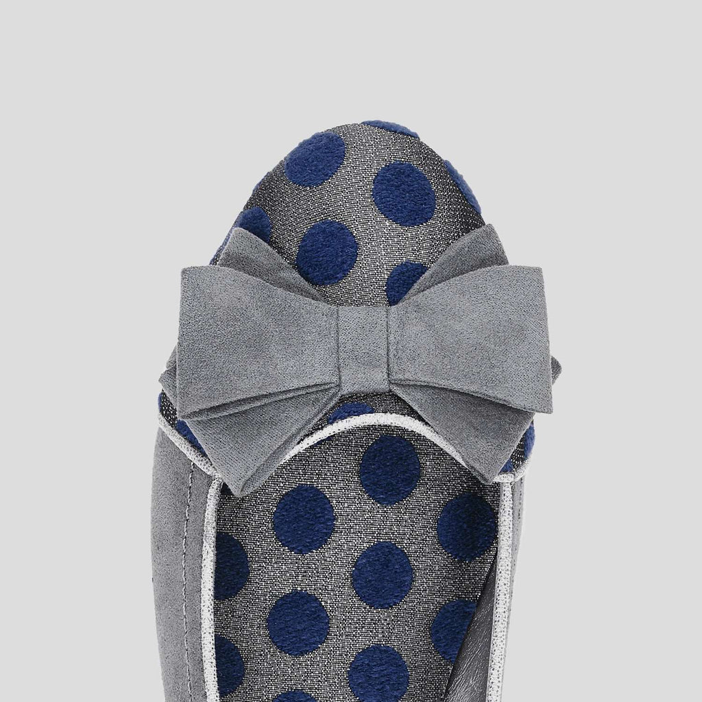 Aurora Grey Blue Spotty Feature Bow Flat Shoes by Ruby Shoo