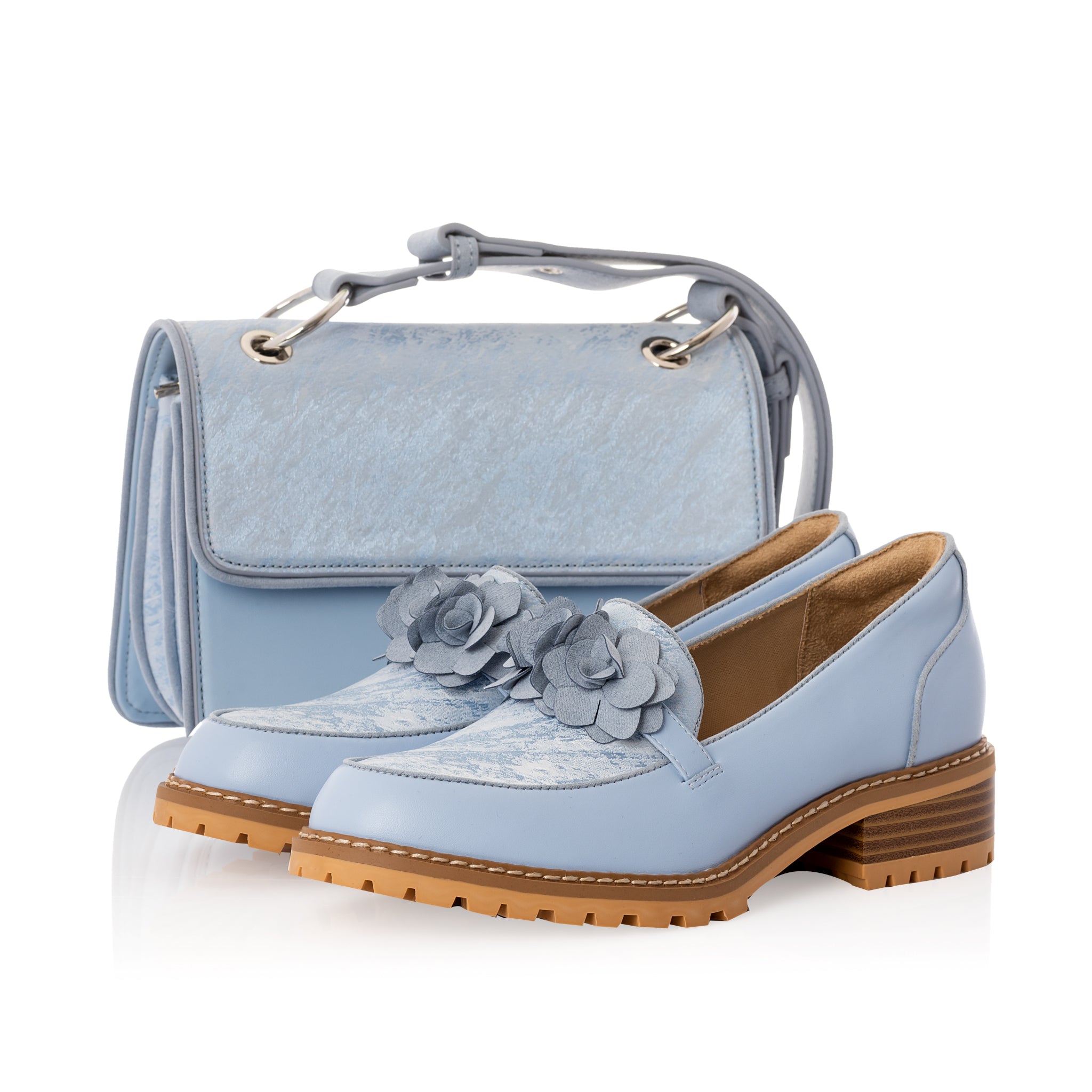 Toledo Powder Blue Cross Body Bag Handbag Matches Gigi Loafers by Ru Belle Divino