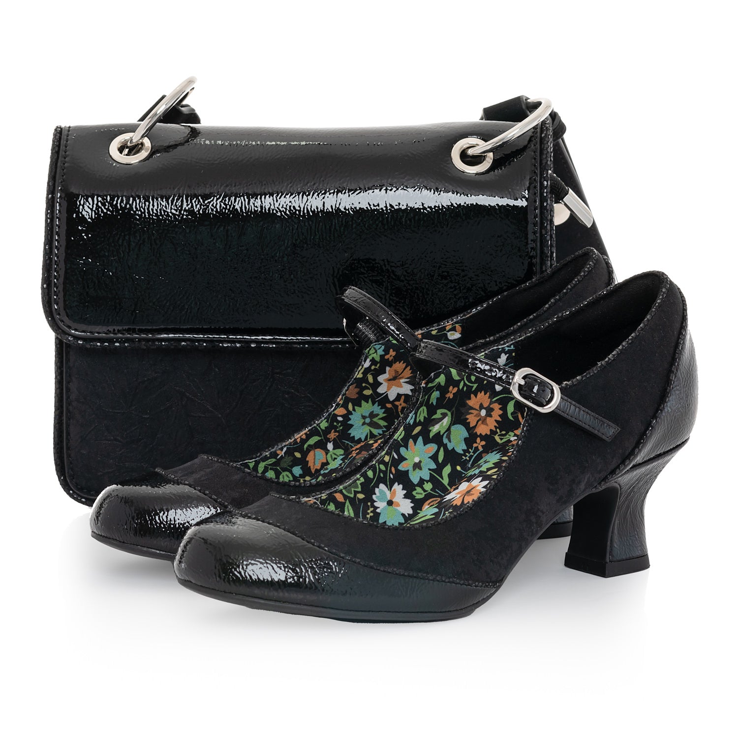 Toledo Black Patent Cross Body Bag Handbag Matches Clara Shoes by Ru Belle Divino