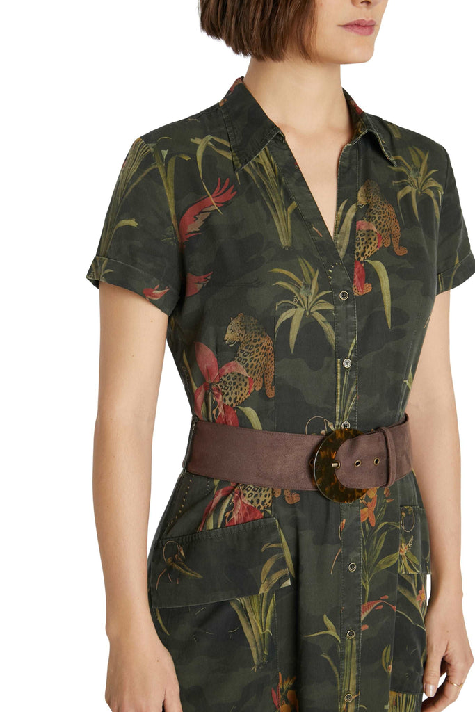 Desigual Amsterdam Dress Long Khaki Camouflage Jungle Print Maxi Shirt Dress