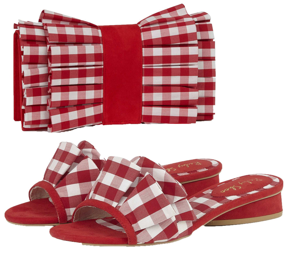 Ruby Shoo Alena Red Check Slider & Matching Nassau Bag 