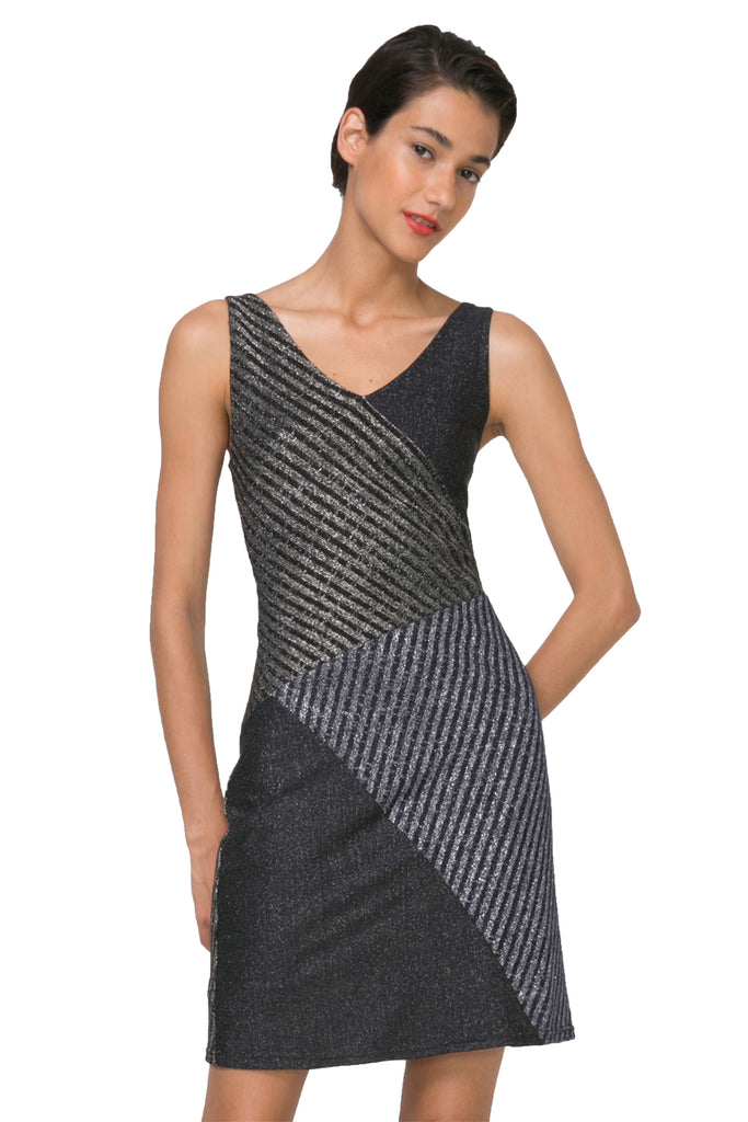 Desigual Aldara Blue Sparkly Stripe Dress front