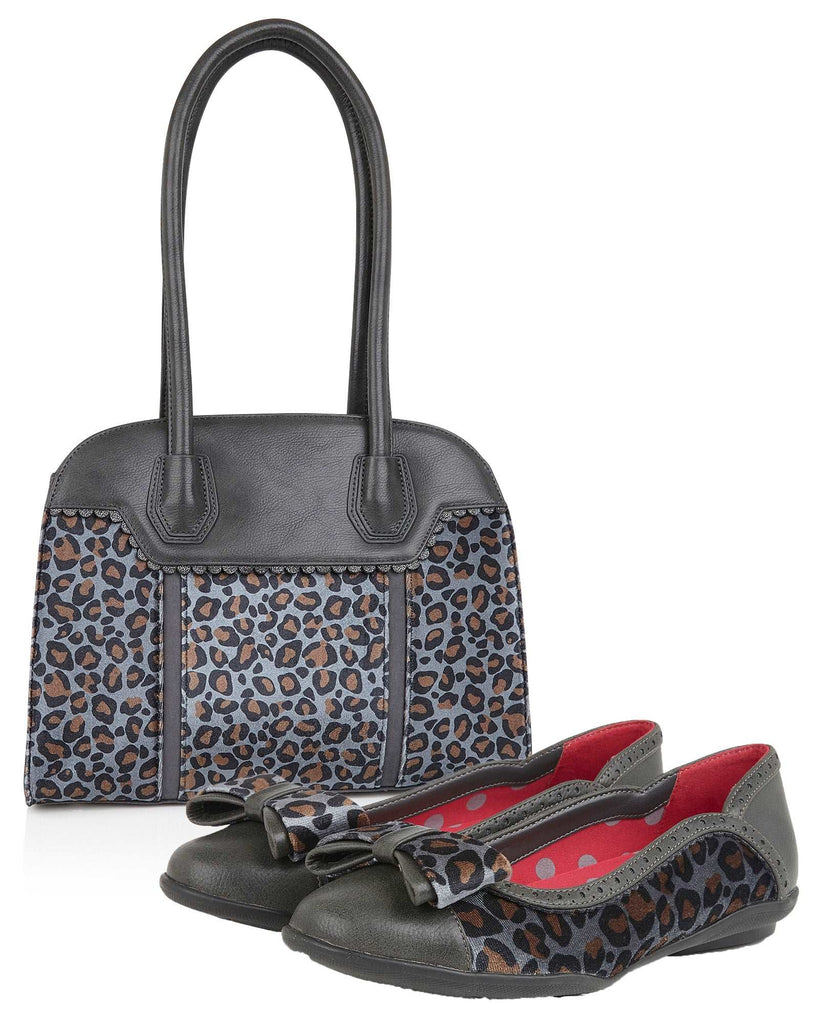 Ruby Shoo Amber Grey Leopard Print Ballerina Pumps and matching bag