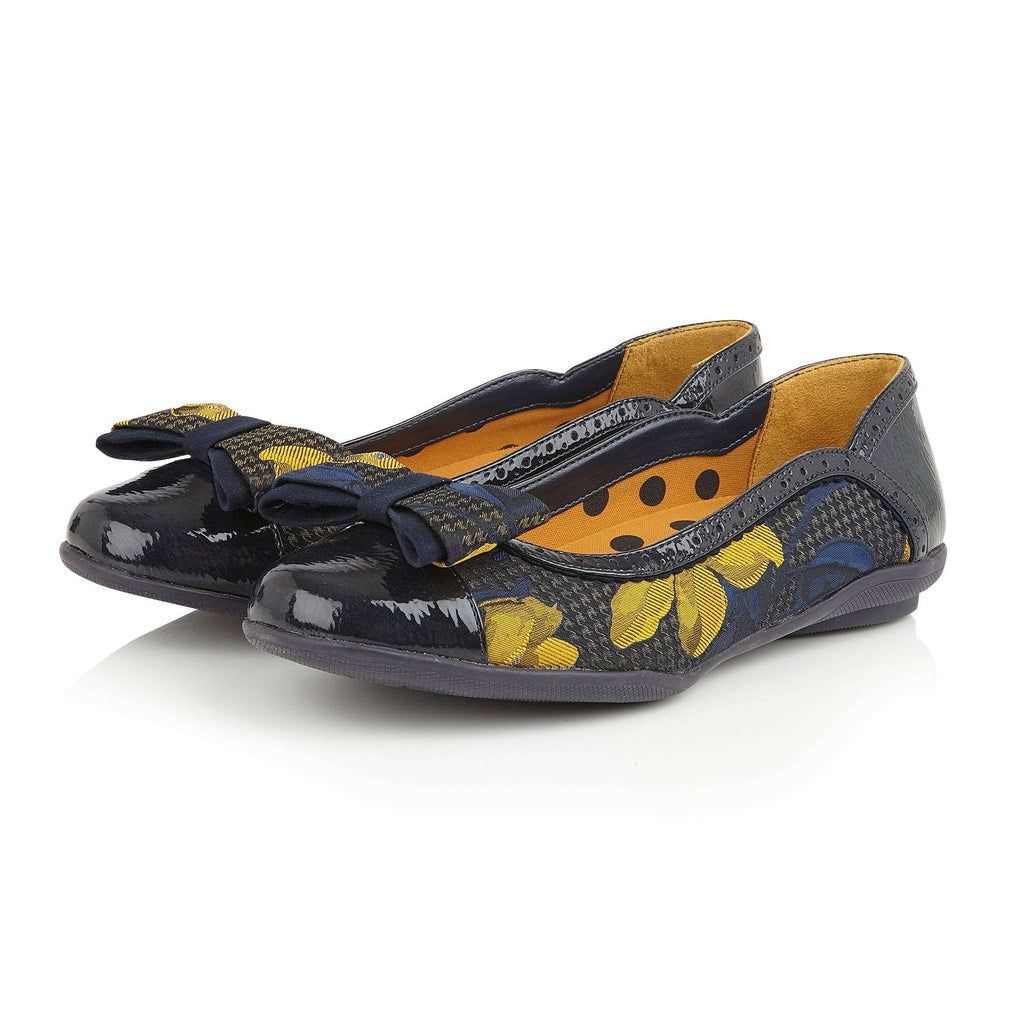 Amber Navy Mustard Ballerina Pumps & Matching Montpellier Bag by Ruby Shoo