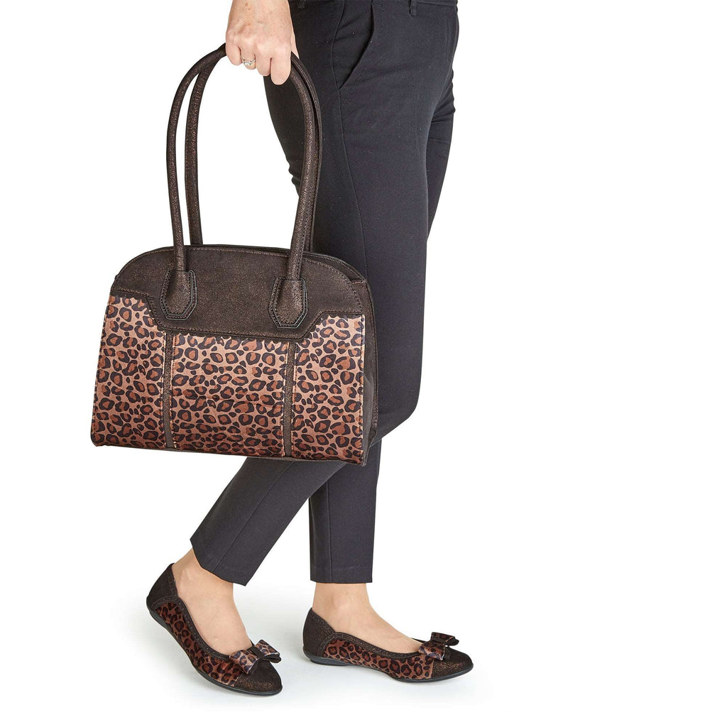 Amber Brown Leopard Print Ballerina Pumps & Matching Monza Bag by Ruby Shoo