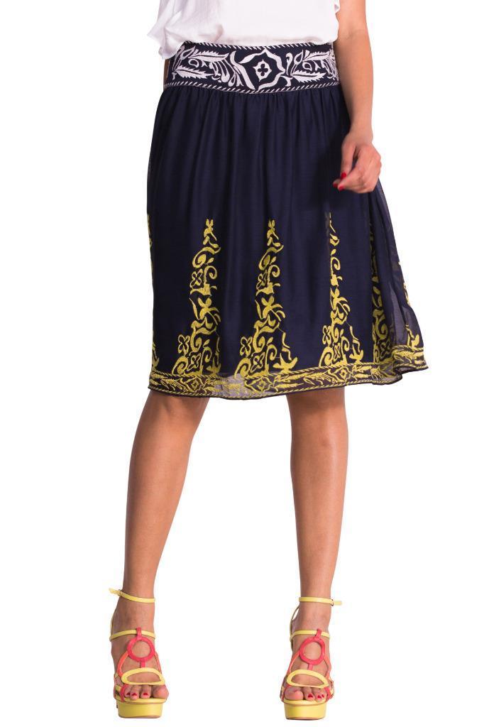 Desigual Amy Blue & Yellow Embroidered Skirt by Christian Lacroix front