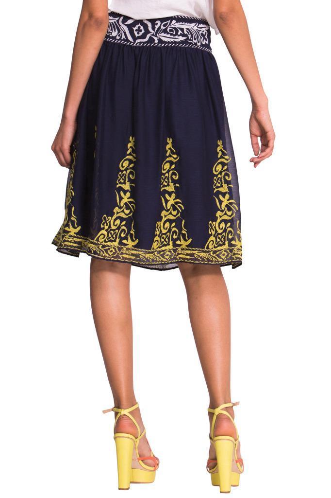 Desigual Amy Blue & Yellow Embroidered Skirt by Christian Lacroix back