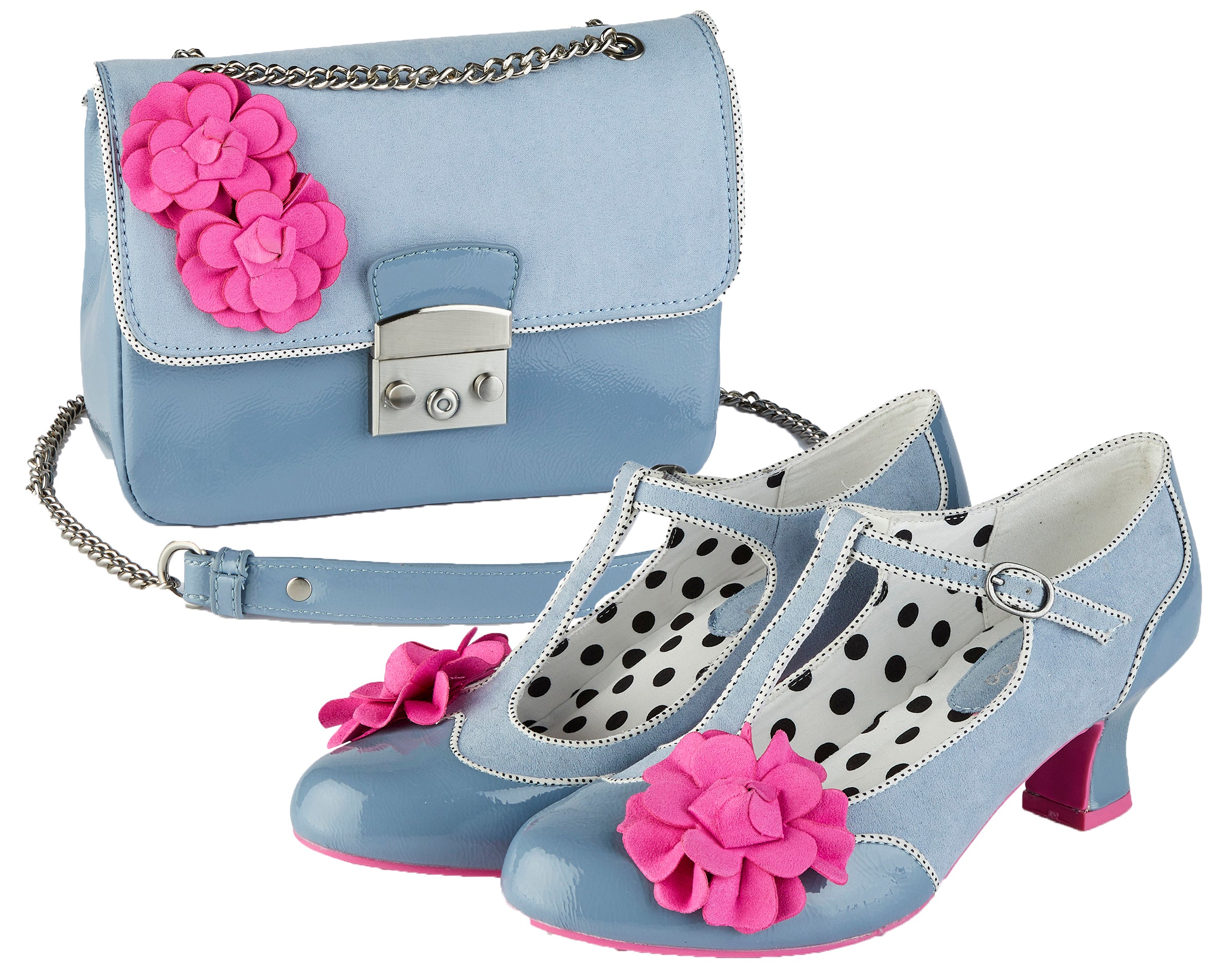 Marcie Sky Blue Mid Heel T Bar Shoes by Ruby Shoo