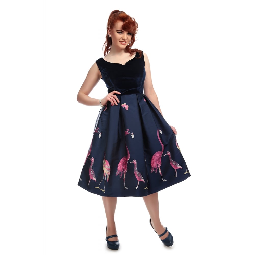 Princess Liz Blue & Pink Flamingo Prom Dress by Collectif Vintage Belle Divino Princess Liz Blue & Pink Flamingo Prom Dress by Collectif Vintage Belle Divino
